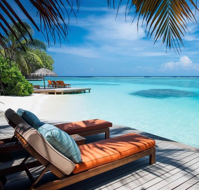 Tropical resort lounge by the sea
