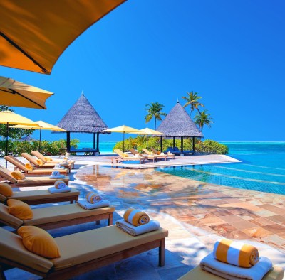 Beach resort pool and umbrellas